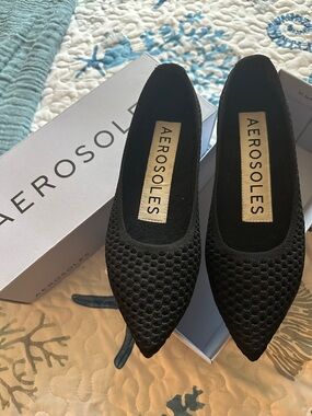 AEROSOLES Black Pointed Knit Slip-Ons